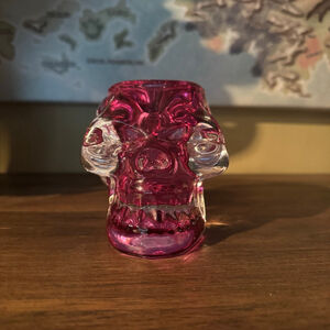 Skull Glass Candle Holder - Pink and Clear